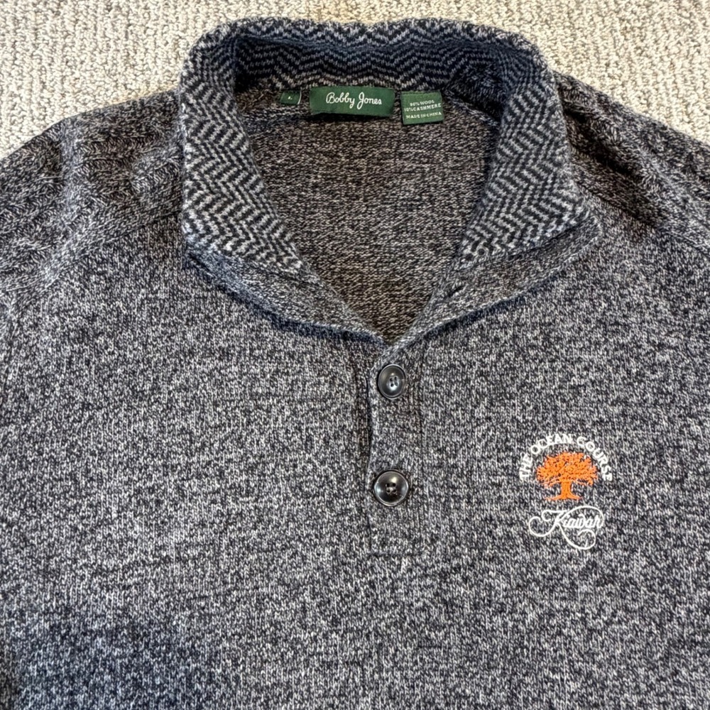 Bobby Jones Sweater Mens L Grey Wool Cashmere Kiawah Ocean Course Pullover